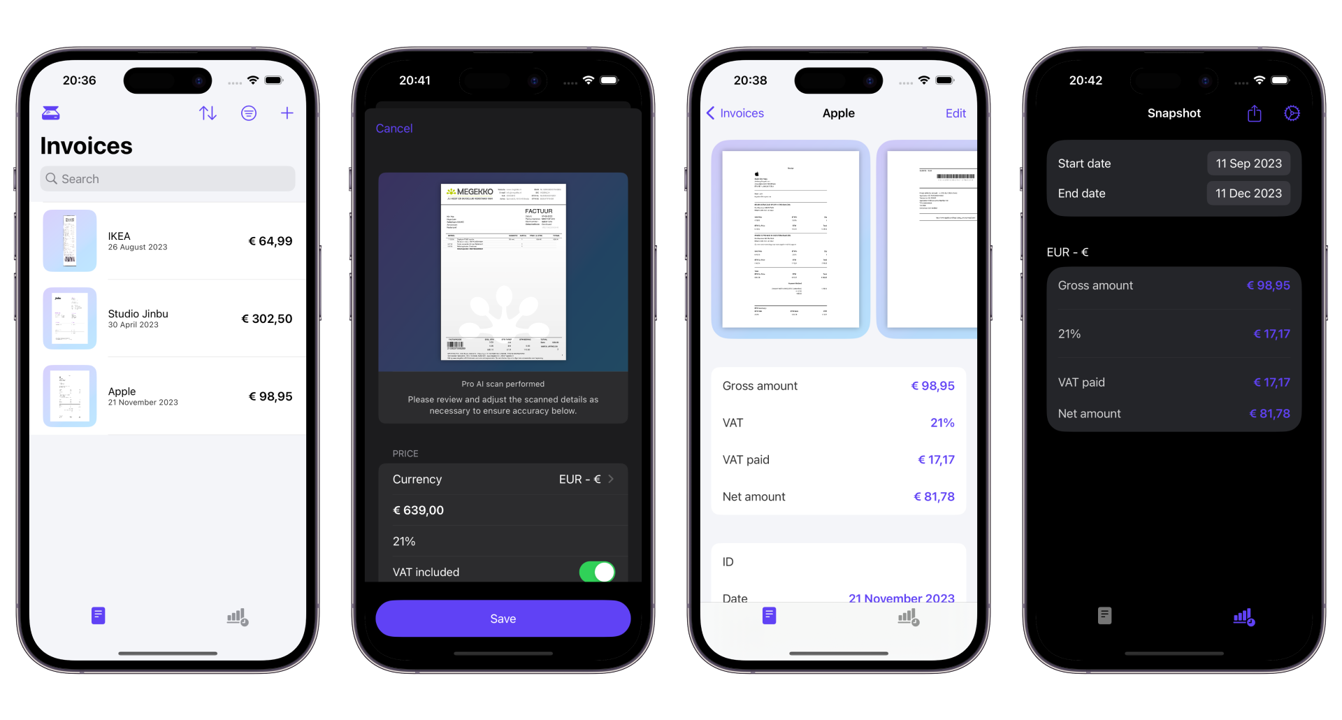 Xpensemap app interface showing receipt scanning and expense tracking features